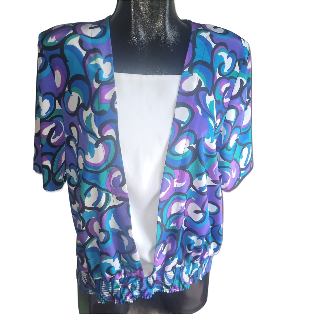 Vintage D'Allairds Colorful Abstract Short Sleeve Blouse